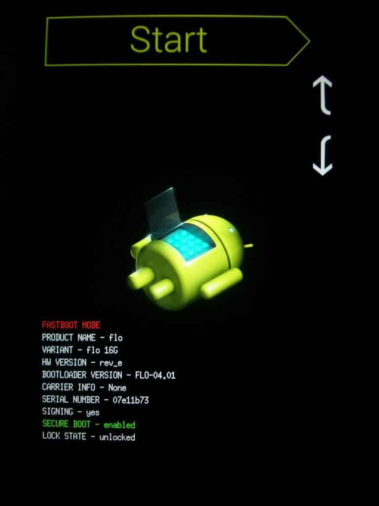 bootloader and fastboot screenshot