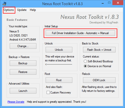 Nexus Root Toolkit - Menu Selection