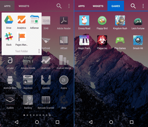 difference between tabs and folders in your android app drawer