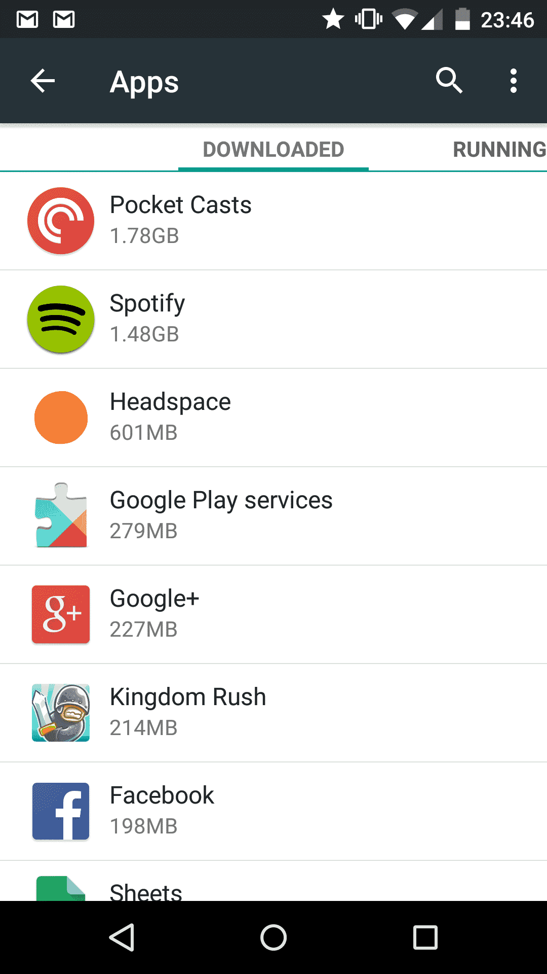 sort apps by size