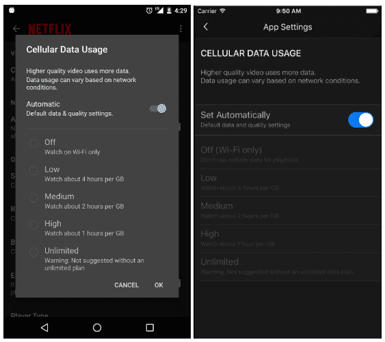 Netflix data usage update