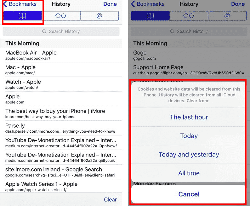 how to search safari history