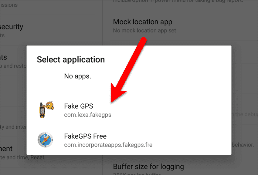 Select a "Mock location app" in Developer options.