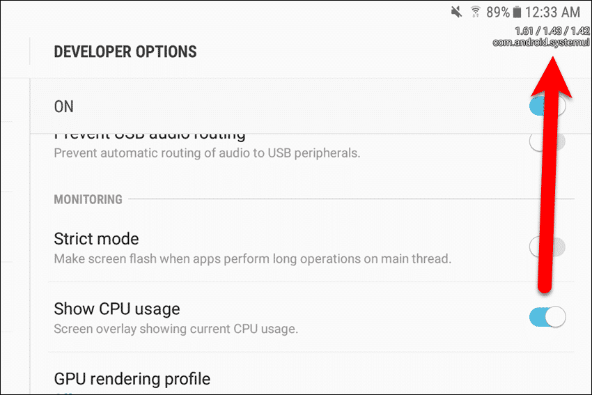 Enable "Show CPU usage" setting in Developer options.