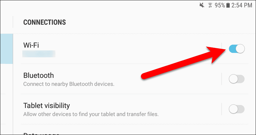 Tap the Wi-Fi slider button to turn it off.