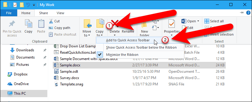Add Copy to command to Quick Access Toolbar.