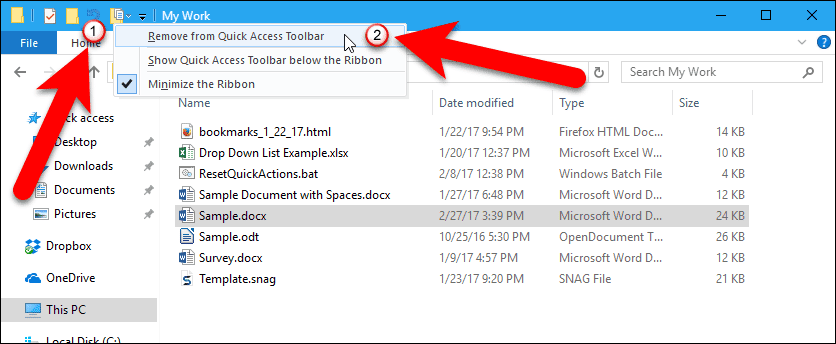 Remove Copy to command from Quick Access Toolbar.