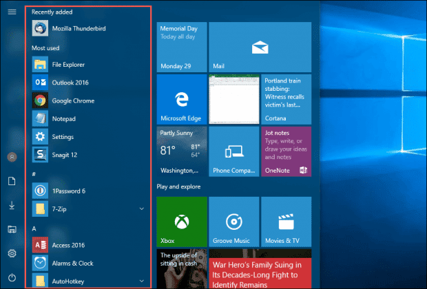 windows 10 start menu customize all apps missing