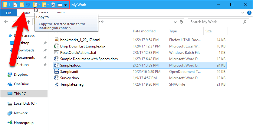 Customize Quick Access Toolbar in Windows 10's File Explorer