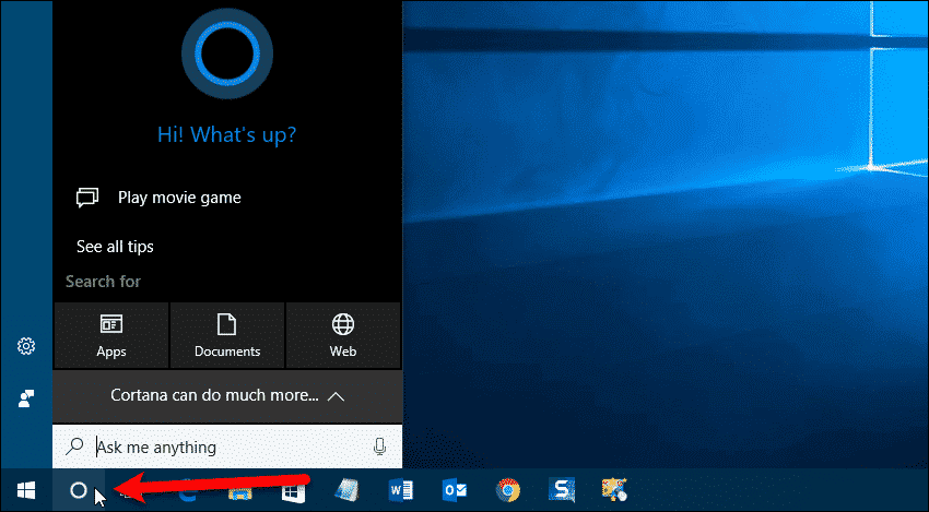 Cortana on the Taskbar