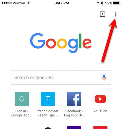 Tap the menu button in Chrome on iOS