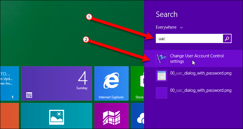 Open User Account Control settings in Windows 8