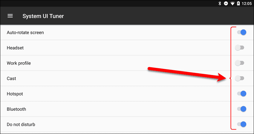 Status bar settings on System UI Tuner menu