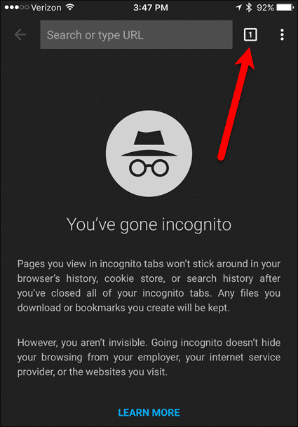 You've gone incognito in Chrome on iOS