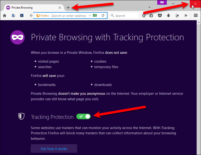 New private browsing window in Firefox on Windows