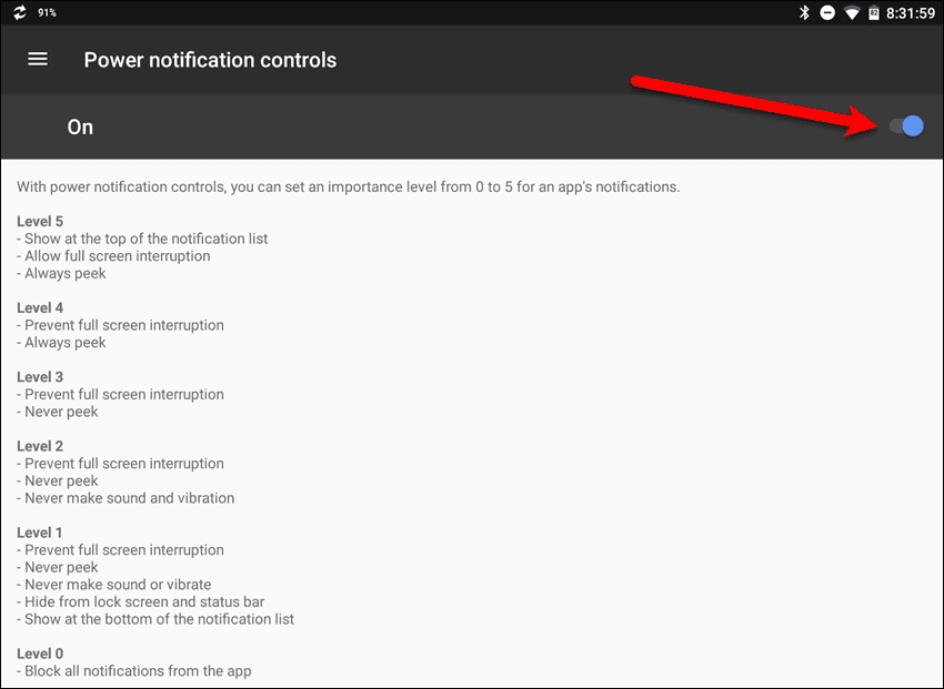 Turn on Power notifications controls