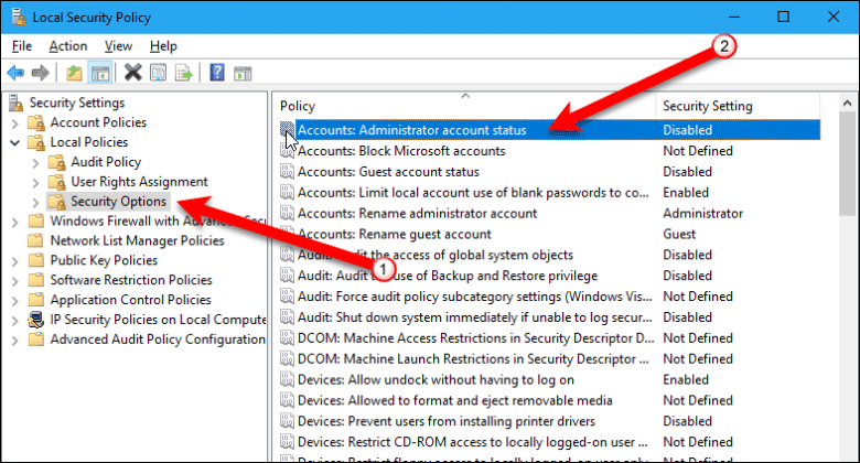 Enabled without. Security options. Security Administrator Windows 10. Windows hidden Security settings. Enabled.