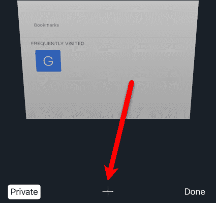 Tap the plus icon to add a private tab in Safari on iOS