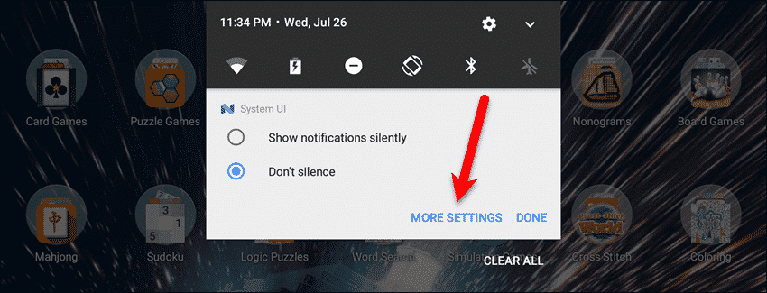 Change notification settings directly on Notifications panel on Android