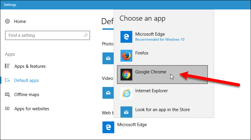Select Chrome as the default browser