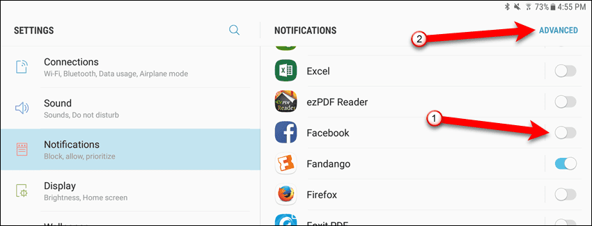 Turn off Facebook notifications on a Samsung device