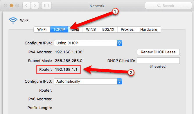 Router IP address on a Mac