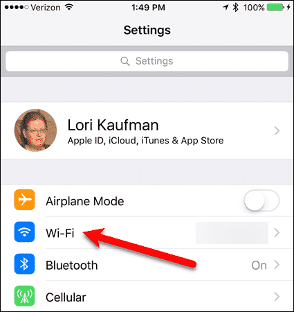 Tap Wi-Fi on an iOS device