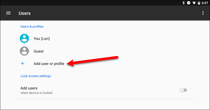 Tap Add user or profile option