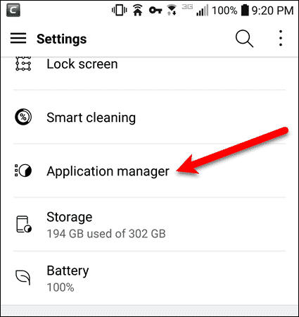 Tap Application manager on an LG device