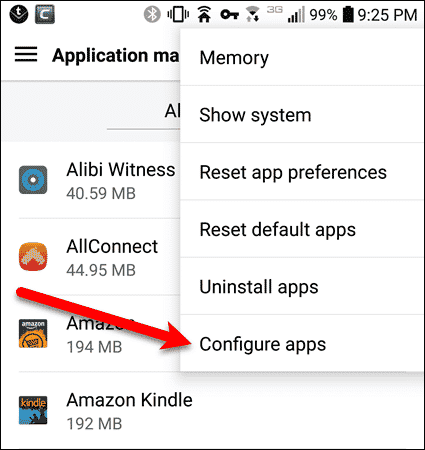 Tap Configure apps on an LG device