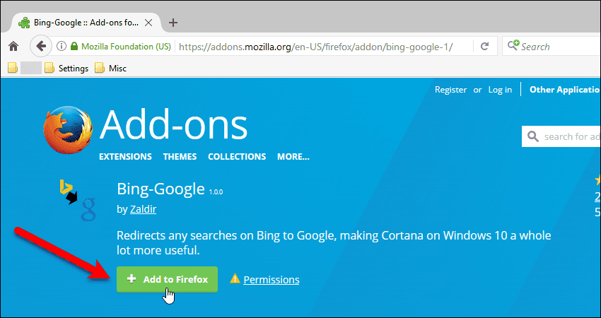 Install Bing-Google add-on in FIrefox