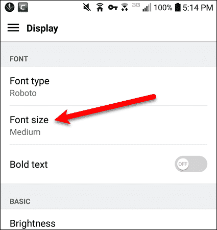 Tap Font Size in the Settings app on an LG device