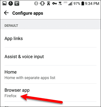 Firefox as the default browser on an LG device