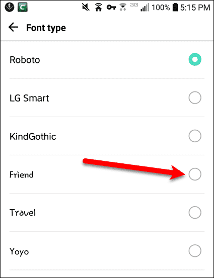 Select a font on an LG device