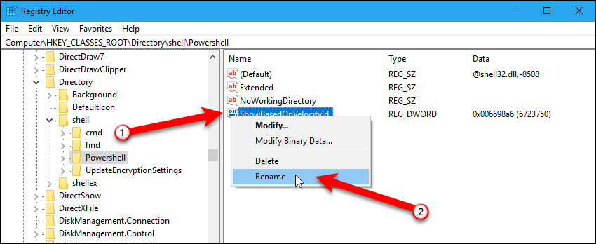 Select Rename for PowerShell key value