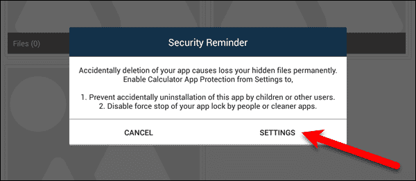 Click Settings on the Security Reminder dialog box