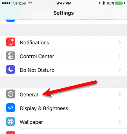 Tap General on the Settings screen