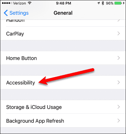 Tap Accessibility on the General screen
