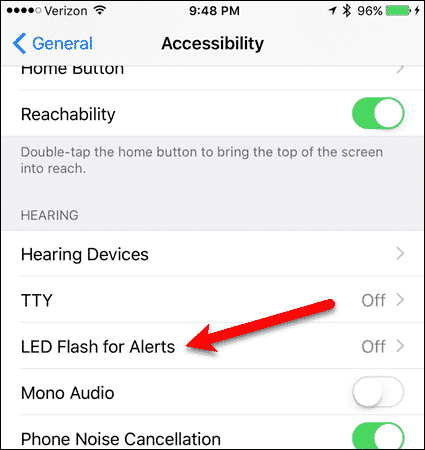 Tap LED Flash for Alerts on Accessibility screen