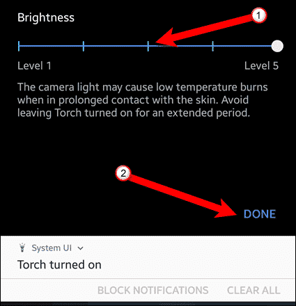 Adjust the flashlight brightness level on a Samsung Android device