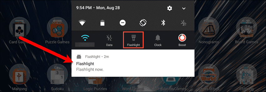 Flashlight on Notification bar on an Android device