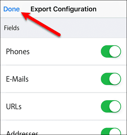 Export Configuration screen