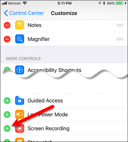 Add Screen Recording to Control Center