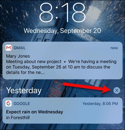 Tap the "X" above group of notifications