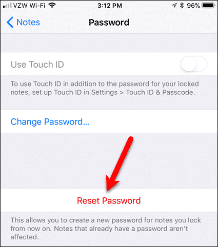Tap Reset Password