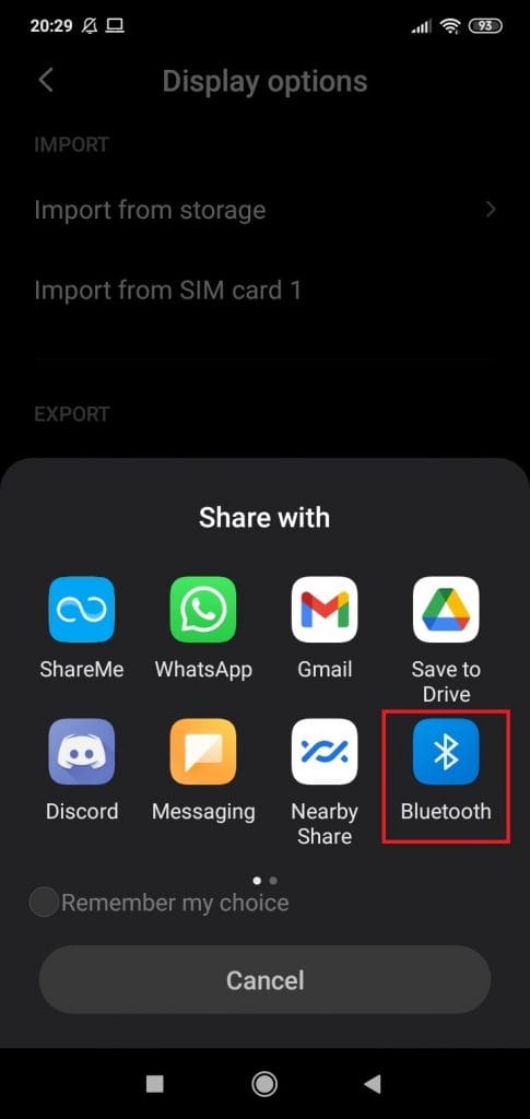 Bluetooth sharing for android-to-android contacts transfer