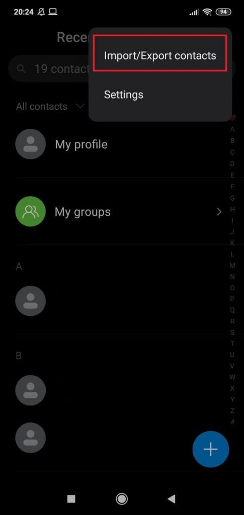 export contacts from SIM card