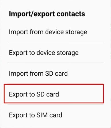 This is how to export your contacts to SD card