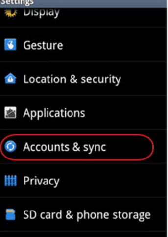 Click Accounts and sync as part of your Android-to-Android contacts transfer process
