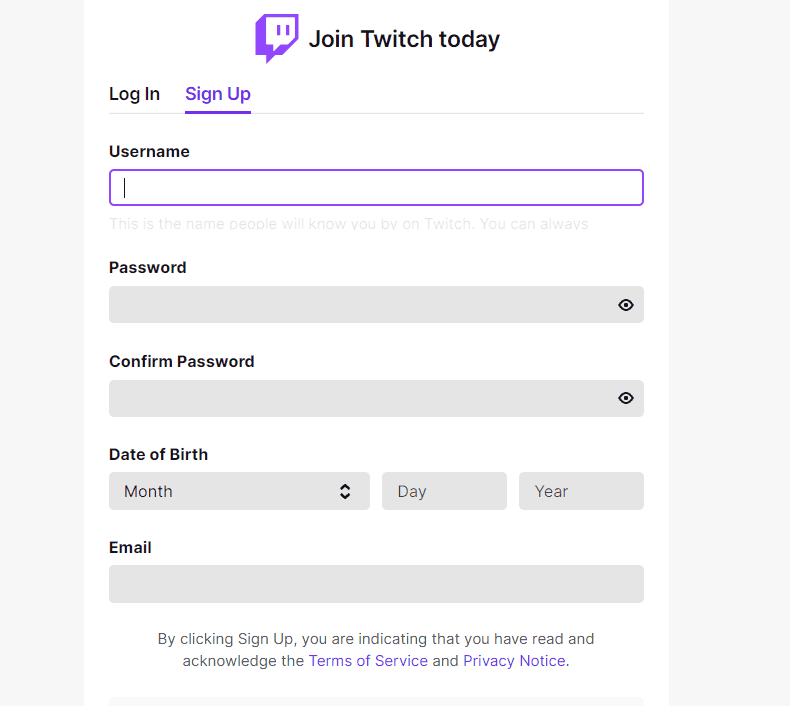 Twitch sign up 